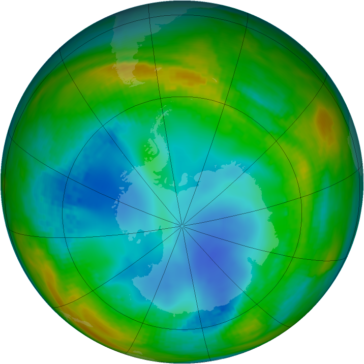 Antarctic ozone map for 25 July 1991